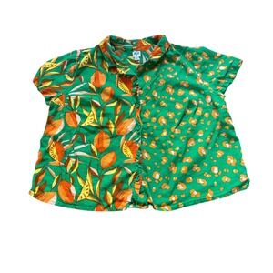 Tabitha Brown‎ Button Down Shirt Womens Green Mixed Print Linen Blend SIZE 1X